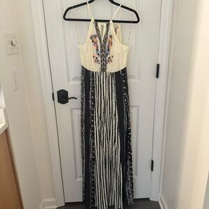 NWT - embroidered and striped maxi dress
